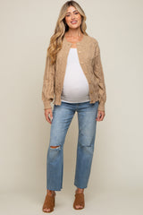 Beige Mixed Knit Maternity Cardigan