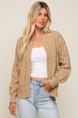 Beige Mixed Knit Maternity Cardigan