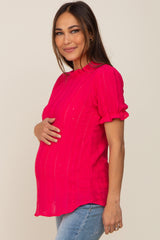 Fuchsia Eyelet Textured Mock Neck Maternity Top