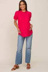 Fuchsia Eyelet Textured Mock Neck Maternity Top