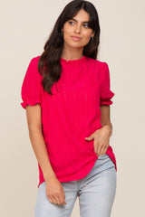 Fuchsia Eyelet Textured Mock Neck Maternity Top