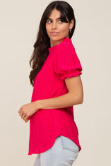 Fuchsia Eyelet Textured Mock Neck Top