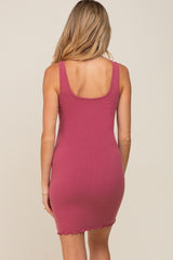 Mauve Ribbed Sleeveless Lettuce Hem Maternity Dress