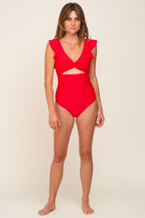 Red Cutout Flutter One Piece Swimsuit