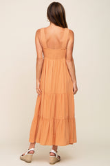 Peach Crochet Tiered Midi Dress