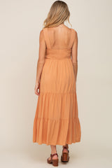 Peach Crochet Tiered Maternity Midi Dress