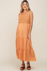 Peach Crochet Tiered Maternity Midi Dress