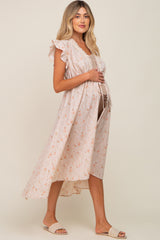 Peach Floral Front Tie Maternity Midi Cover Up