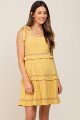 Yellow Sleeveless Tiered Maternity Dress