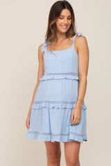 Light Blue Sleeveless Tiered Maternity Dress