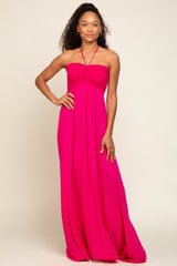 Fuchsia Smocked Halter Maternity Maxi Dress