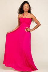 Fuchsia Smocked Halter Maxi Dress