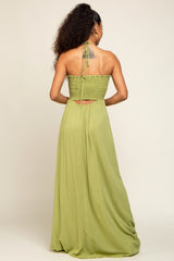 Lime Smocked Halter Maxi Dress