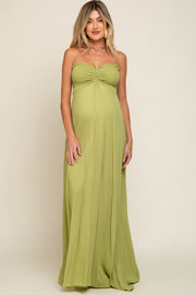 Lime Smocked Halter Maternity Maxi Dress