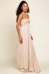 Beige Smocked Halter Maxi Dress