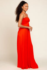 Orange Smocked Halter Maxi Dress