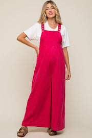 Fuchsia Corduroy Front Pleated Wide Leg Maternity Overalls