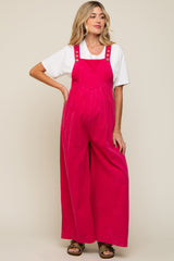 Fuchsia Corduroy Front Pleated Wide Leg Maternity Overalls