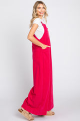 Fuchsia Corduroy Front Pleated Wide Leg Overalls