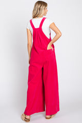 Fuchsia Corduroy Front Pleated Wide Leg Overalls