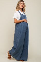 Blue Corduroy Front Pleated Wide Leg Maternity Overalls