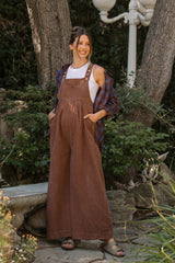 Mocha Corduroy Front Pleated Wide Leg Maternity Overalls