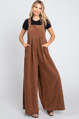 Mocha Corduroy Front Pleated Wide Leg Maternity Overalls