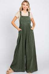 Olive Corduroy Front Pleated Wide Leg Maternity Overalls