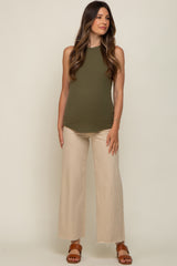 Beige Wide Leg Raw Hem Maternity Jeans