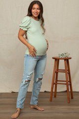 Light Blue Distressed Knee Maternity Jeans