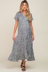 Black Floral Short Sleeve Maternity Wrap Maxi Dress