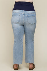 Light Blue Flare Distressed Hem Maternity Plus Jeans