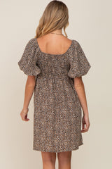 Cream Cheetah Print Knotted Puff Sleeve Maternity Dress