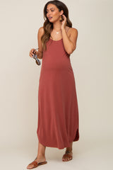 Rust Basic Maternity Midi Dress