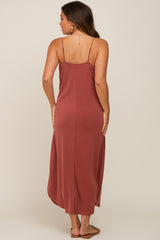 Rust Basic Maternity Midi Dress