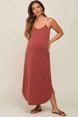 Rust Basic Maternity Midi Dress