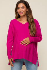 Fuchsia Knit Long Dolman Sleeve Maternity Top