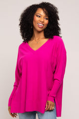 Fuchsia Knit Long Dolman Sleeve Maternity Top