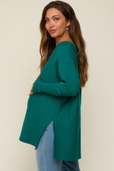 Hunter Green Knit Long Dolman Sleeve Maternity Top