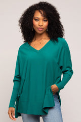 Hunter Green Knit Long Dolman Sleeve Top