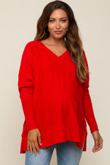 Red Knit Long Dolman Sleeve Maternity Top