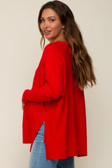 Red Knit Long Dolman Sleeve Maternity Top