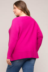 Fuchsia Knit Long Dolman Sleeve Plus Maternity Top