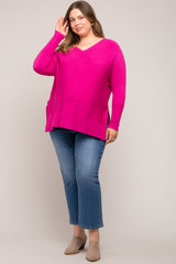 Fuchsia Knit Long Dolman Sleeve Plus Maternity Top