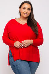 Red Knit Long Dolman Sleeve Plus Top