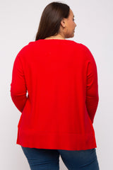 Red Knit Long Dolman Sleeve Plus Top