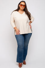 Cream Knit Long Dolman Sleeve Plus Top