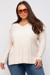 Cream Knit Long Dolman Sleeve Plus Top