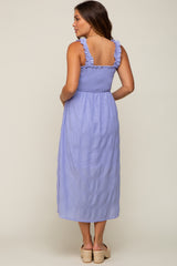 Lavender Smocked Square Neck Maternity Midi Dress