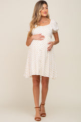 Yellow Floral Dotted Button Front Maternity Dress